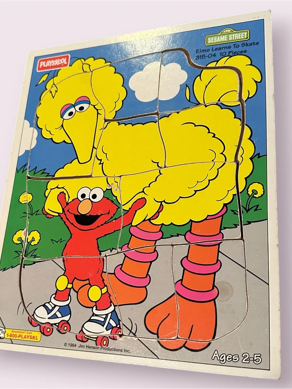Vintage Playskool Sesame Street Elmo & Big Bird Wooden Puzzle Learn To Skate